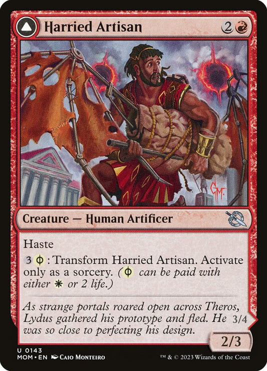 Harried Artisan // Phyrexian Skyflayer front